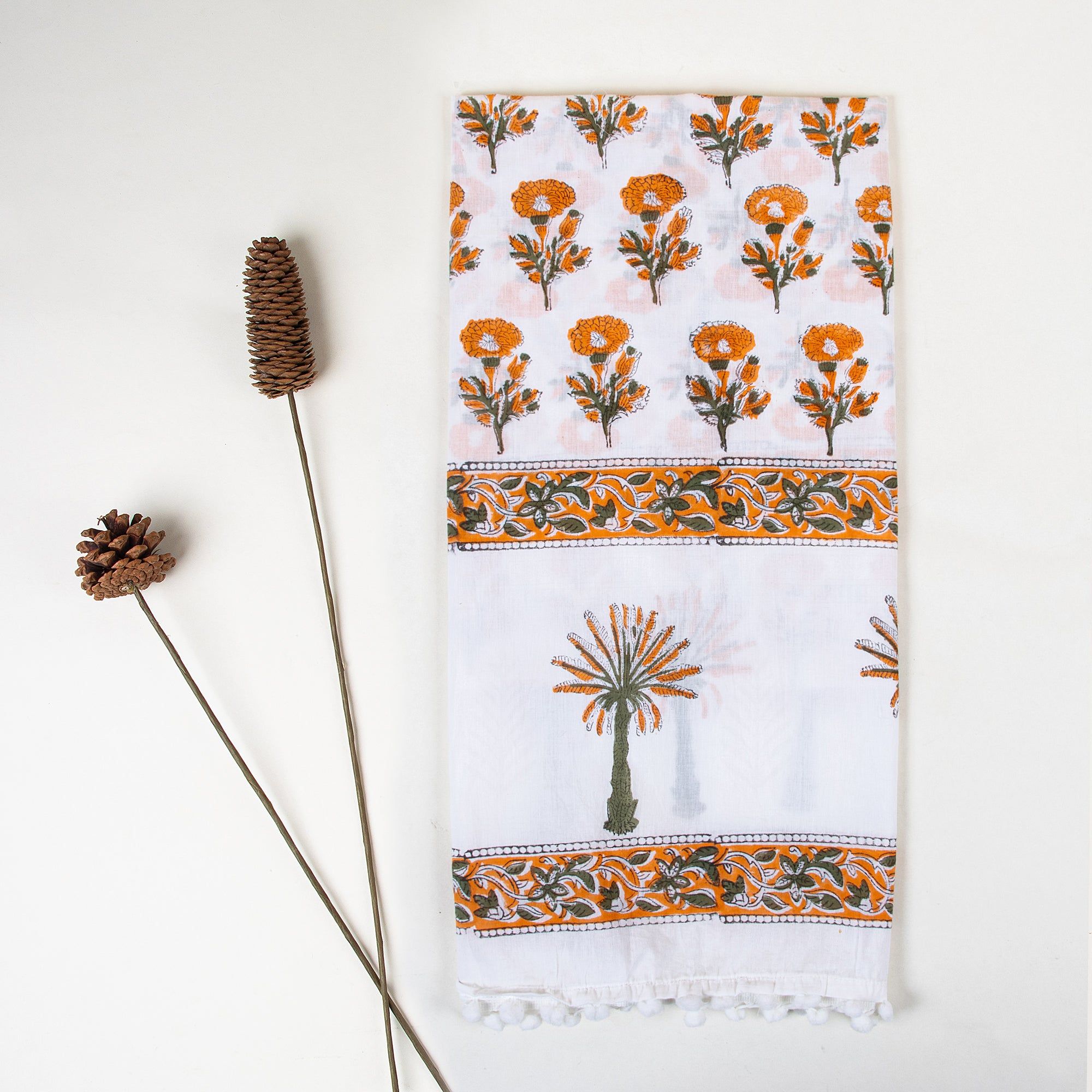 Mustard Yellow Print Cotton Stole For Women
